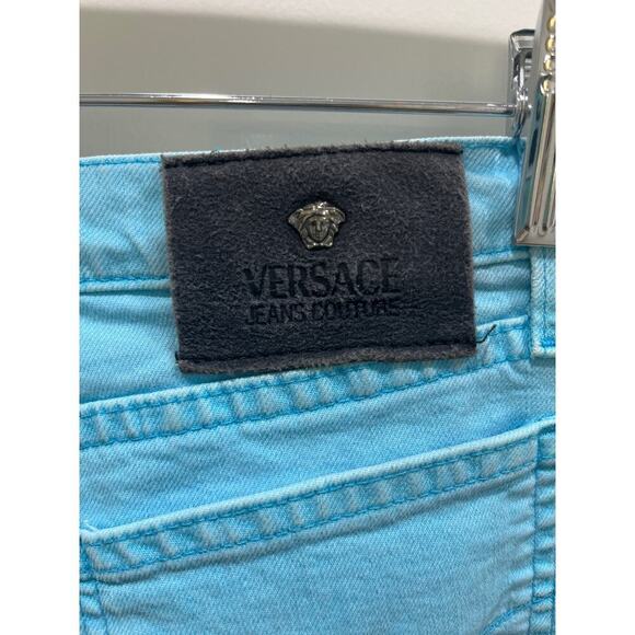 Vintage Versace Jeans Couture Turquoise Blue Boot Cut Denim Jeans Sz 28 - Picture 8 of 11